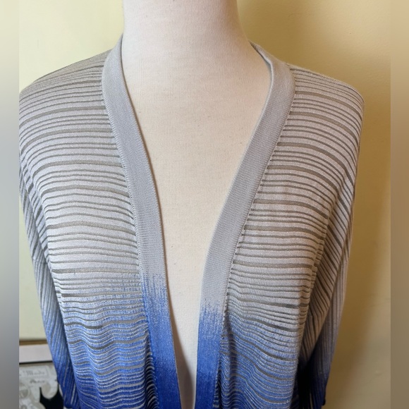 Chicos Travelers Cardigan Open Size 3 Blue Tie Dye Ombre Komono Sleeves - Picture 3 of 7